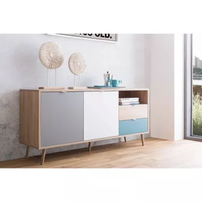 Buffet scandinave Cuba - Chêne, gris et bleu pétrole