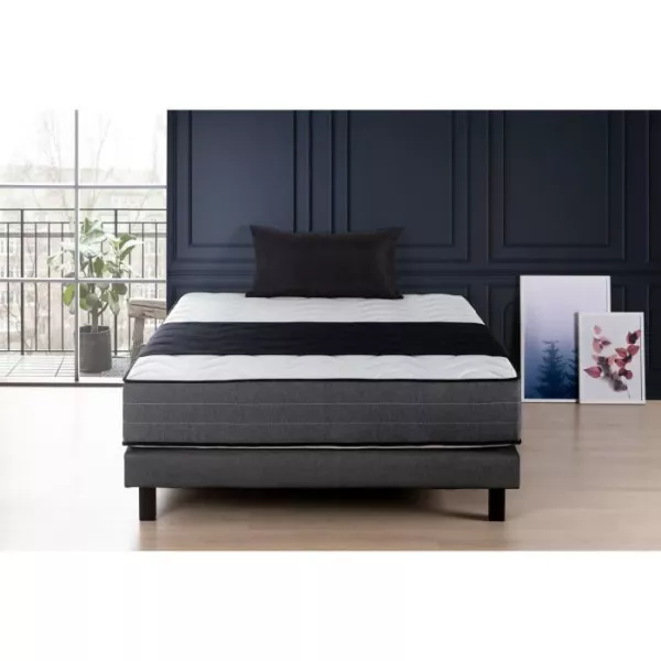 Ensemble matelas + sommier 140x190 cm - Mémoire de forme - 28cm - 5 zones - Ferme - DEKO DREAM Hôtel Premium Lux