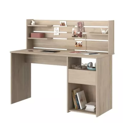 Bureau avec réhausse ESCALE - Décor chene - L 138 x P 60 x H 120 cm