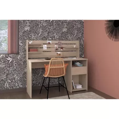 Bureau avec réhausse ESCALE - Décor chene - L 138 x P 60 x H 120 cm