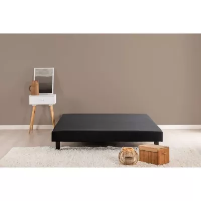 Sommier tapissier 160x200 cm - Noir - Pieds inclus - DEKO DREAM Rakenn