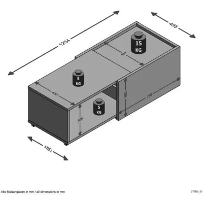 Sliding coffee table - L74.5 x H38.5 x D49.5 cm - Made of Alle