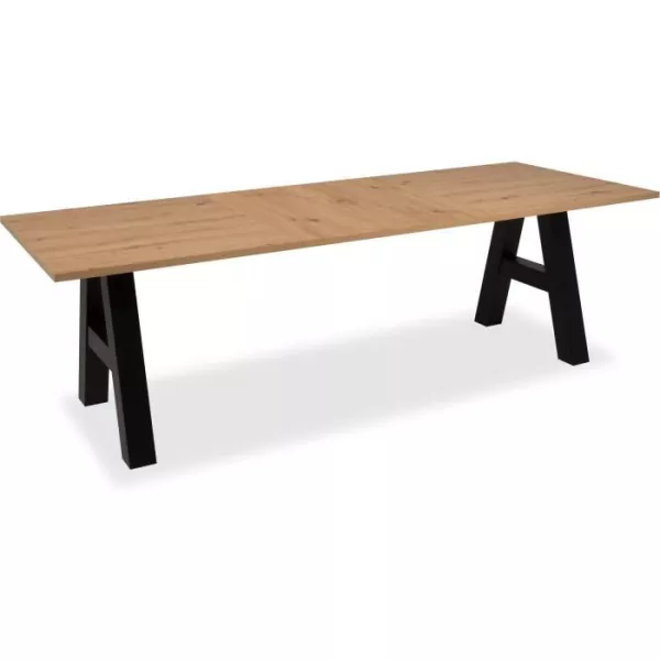 Table a manger GRANADA extensible - Style Industriel - 6/10 personnes - 2 rallonges 40 cm - L 157/197 x P 90 x H 75 cm - Chene/N