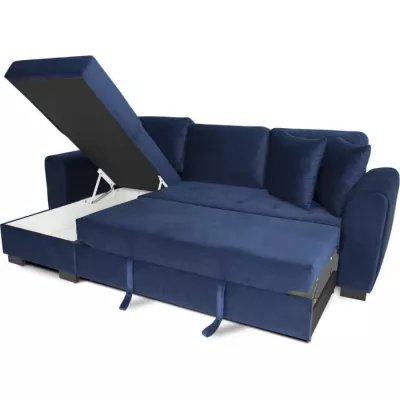 Canapé d'angle convertible HAMILTON 4 places - Tissu velours bleu - L