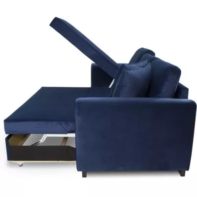 Canapé d'angle convertible HAMILTON 4 places - Tissu velours bleu - L