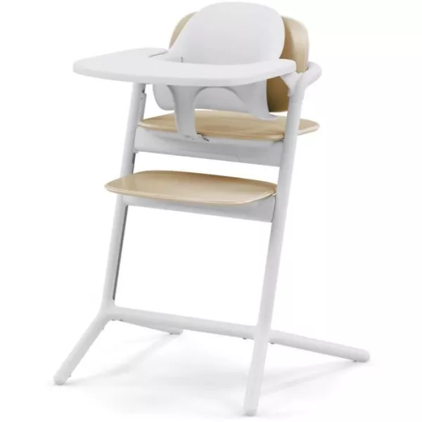 CYBEX - Chaise haute évolutive - Pack 3 en 1 - LEMO 2 - Blanc/ Bois - Réglable en hauteur et en profondeur - Set bébé inclus