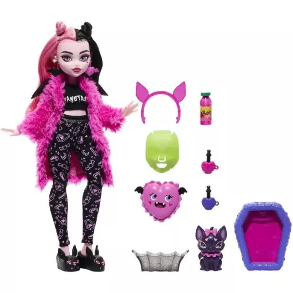 Monster High-Coffee Party Pyjama Draculaura-Doll and Accessories HKY66