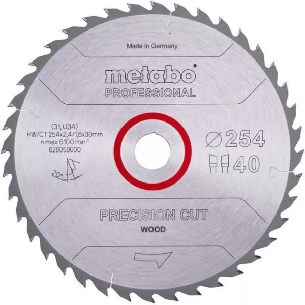 Lame de scie circulaire Pro - METABO - Precision Cut Wood HW/CT 254x30, 40 WZ 20°