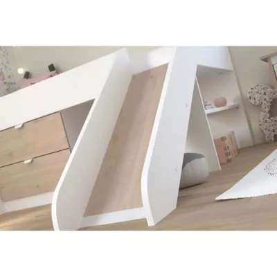 PARISOT SLIDE - Lit toboggan enfant - Décor Blanc et Chene Jackson -