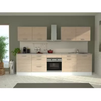 Cuisine complete OSLO - L 300 cm - Décor chene - Plan de travail incl