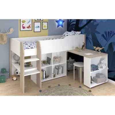 Lit combiné enfant avec bureau rétractable - PARISOT - LIAM - Blanc