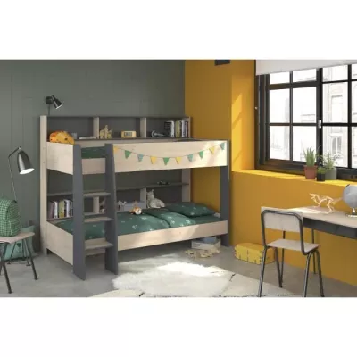 PARISOT Lits superposés enfant - Décor Chene Jackson et Gris Ombre -