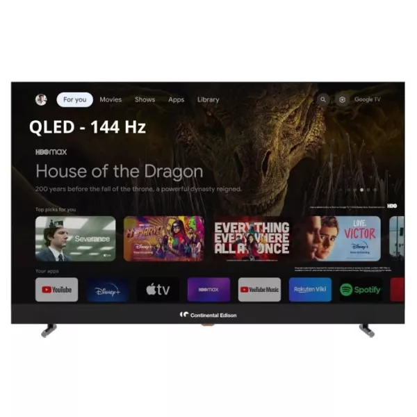 TV LED - CONTINENTAL EDISON - CELEDGAM43QL24B6 - 43'' (109 cm) - QLED UHD 4K 3840x2160- SMART GOOGLE - 4xHDMI - 3xUSB