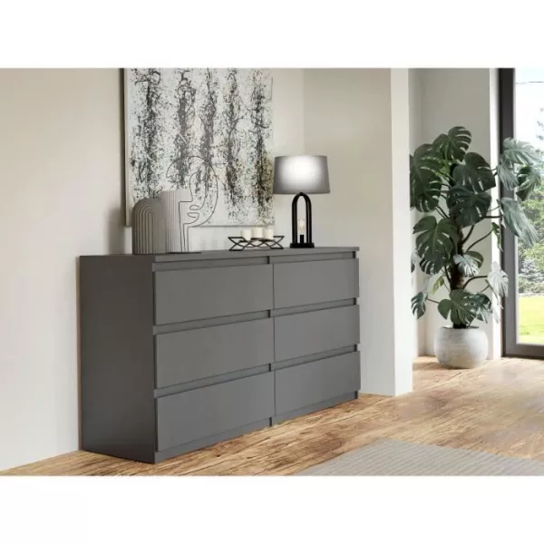 Commode - CHELSEA - 6 tiroirs - Anthracite - 154 x 42,2 x 79,9 cm