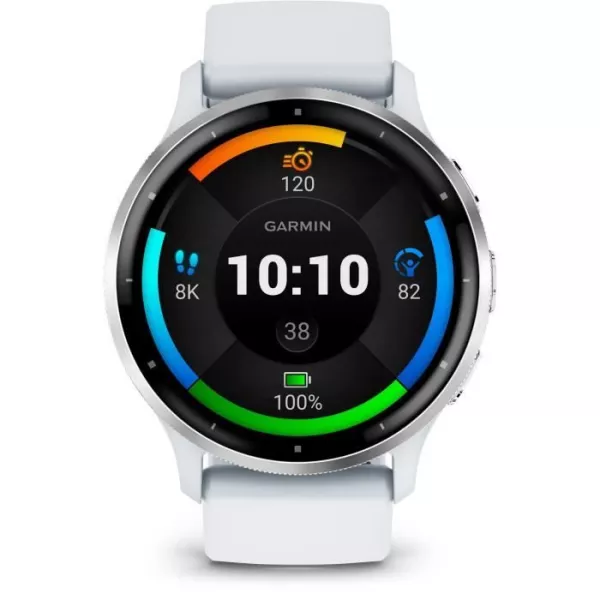 Montre GPS connectée - GARMIN - Venu 3 - WiFi - 35,4 mm (1,4) - Acier Silver, boîtier blanc et bracelet en silicone blanc