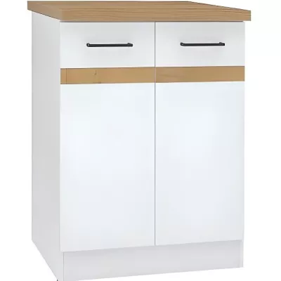 JUNONA Meuble bas de cuisine 60 cm - 2 Portes - Plan de travail - Blan