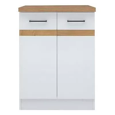 JUNONA Meuble bas de cuisine 60 cm - 2 Portes - Plan de travail - Blan