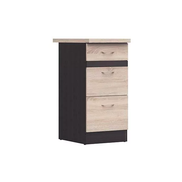 JUNONA Meuble bas de cuisine 40 cm - 3 tiroirs - Plan de travail - Chene sonoma