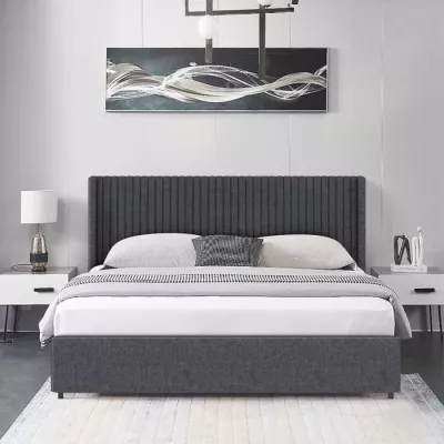 Lit adulte ANNA 160 x 200 cm - 4 tiroirs - Sommier inclus - Gris fonc