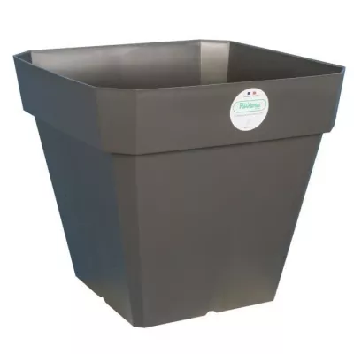 Pot de fleurs carré Soleilla en plastique - 39 x 39 x H 53 cm - 49 L - Gris pailleté