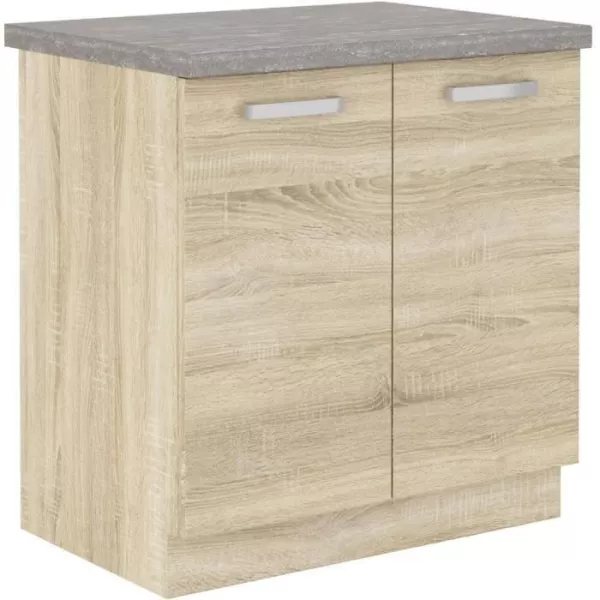 2 doors swing low cabinet with worktop - Decor chene sonoma - W 80 x D 51.6 x H 82 cm - LASSEN