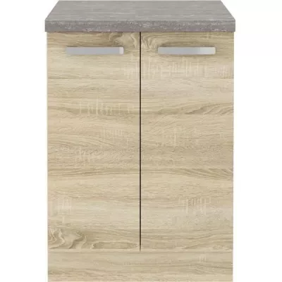 Meuble bas 2 portes battantes - Décor chene sonoma - L 60 x P 51,6 x