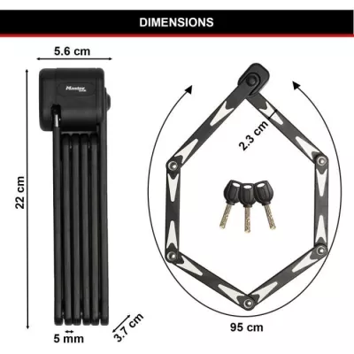 Antivol Vélo Pliable - MASTER LOCK - 8333EURDPRO - Acier Trempé, 3 C