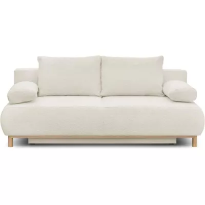 Banquette convertible 3 places MIKA - Tissu Bouclette beige - Coffre d