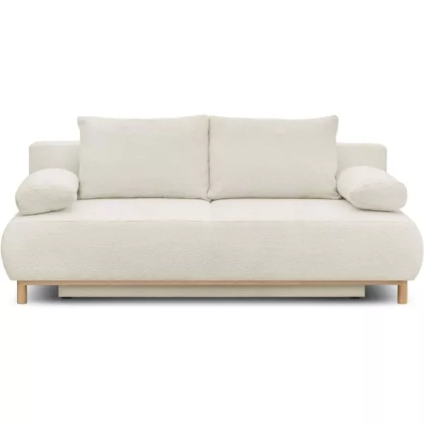 Banquette convertible 3 places MIKA - Tissu Bouclette beige - Coffre de rangement - L 192 x H 84 x P 93 cm