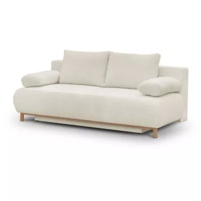 Banquette convertible 3 places MIKA - Tissu Bouclette beige - Coffre d