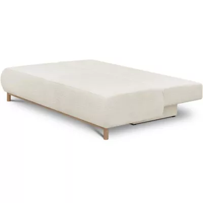 Banquette convertible 3 places MIKA - Tissu Bouclette beige - Coffre d