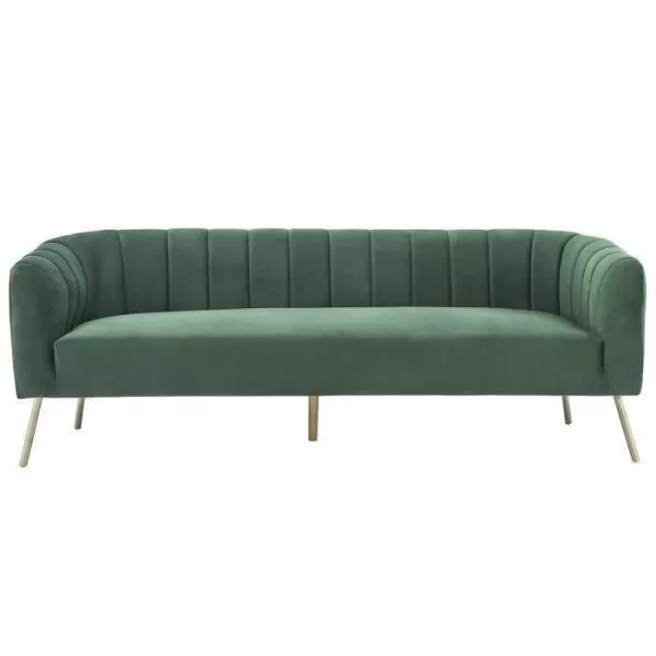 Canapé rétro - 3 places - Velours bleu vert - Style chic - L 207 x P 87 x H 77 cm - MATHIS - Structure bois massif