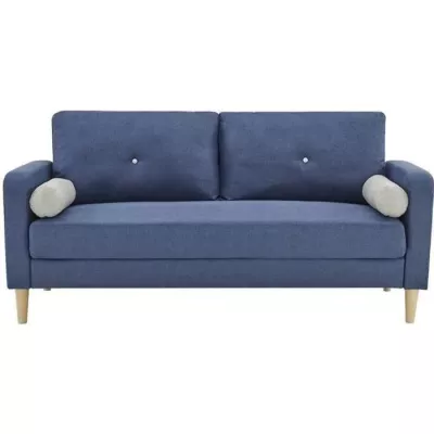 3 seater sofa + 2 cushions - Blue fabric - W 175 x D 80 x H 85 cm -