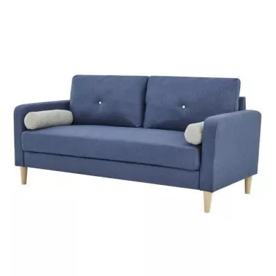 3 seater sofa + 2 cushions - Blue fabric - W 175 x D 80 x H 85 cm -