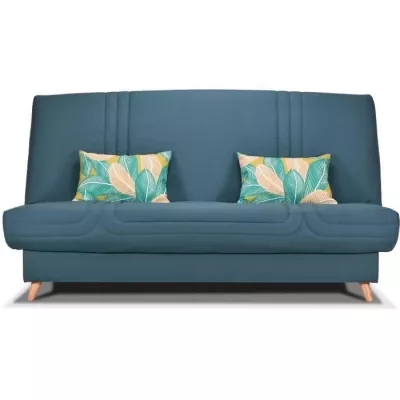 COMFORT BULTEX Banquette clic - Tissu bleu + Coussins déco jungle - L