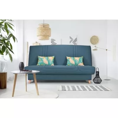 COMFORT BULTEX Banquette clic - Tissu bleu + Coussins déco jungle - L