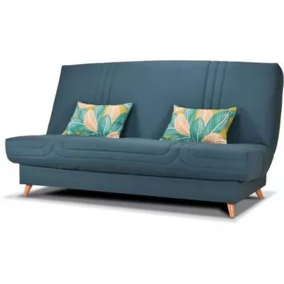 COMFORT BULTEX Banquette clic - Tissu bleu + Coussins déco jungle - L