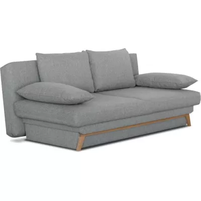 Banquette convertible - 3 places - NAOTO - Tissu gris clair - Coffre d