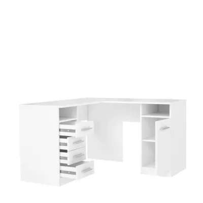 TOLEDE Bureau d'angle 1 porte 4 tiroirs - Décor papier blanc - L 125