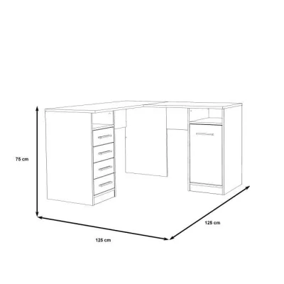 TOLEDE Bureau d'angle 1 porte 4 tiroirs - Décor papier blanc - L 125