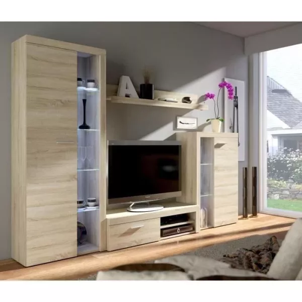 Meuble TV - Contemporain - Décor chene sonoma - L 120 cm - RUMBA