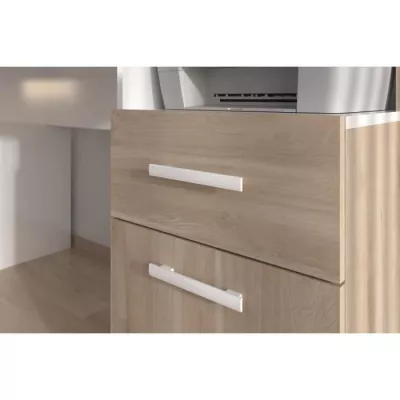 Bureau Silver avec LED - Décor chene et mélamine blanc brillant - L