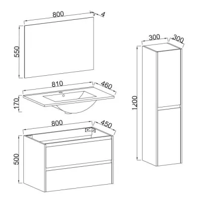 Ensemble SKARA set de salle de bain 80, vanity+vasque+miroir & Colonne