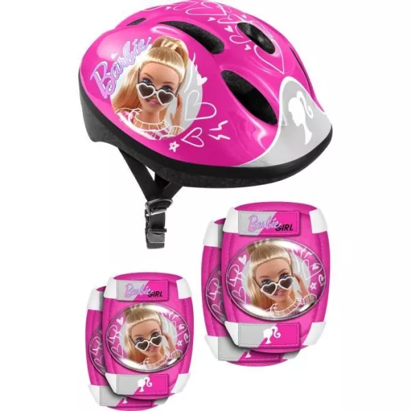 Casque + Coudieres/Genouilleres STAMP - Barbie - Rose - Enfant