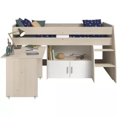 Lit combiné enfant Parisot ZOLA 90x200 cm - 2 portes - Avec bureau -