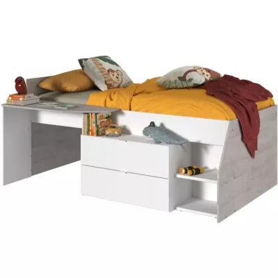 Lit combiné enfant contemporain PARISOT KIM - gris loft et blanc - l