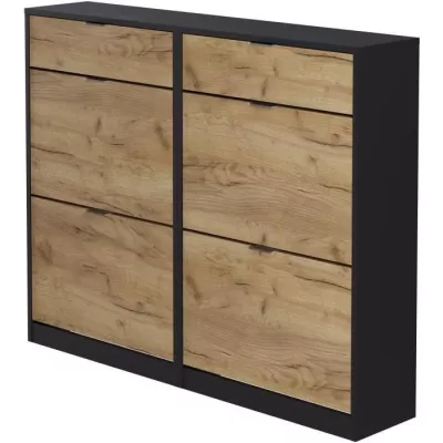 Shoe cabinet - 4 doors 2 drawers - Chene and black - 124x25x99 c