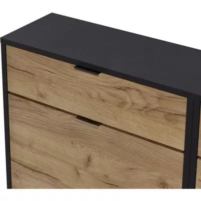 Shoe cabinet - 4 doors 2 drawers - Chene and black - 124x25x99 c