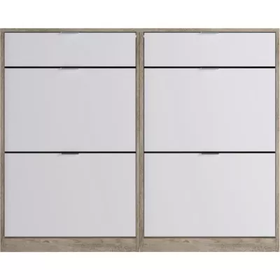 Meuble a chaussures - 4 portes 2 tiroirs - Chene et blanc - 124x25x99