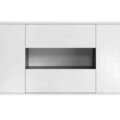 STAR Meuble TV 2 portes 2 tiroirs - Blanc brillant et gris - L 150 x P